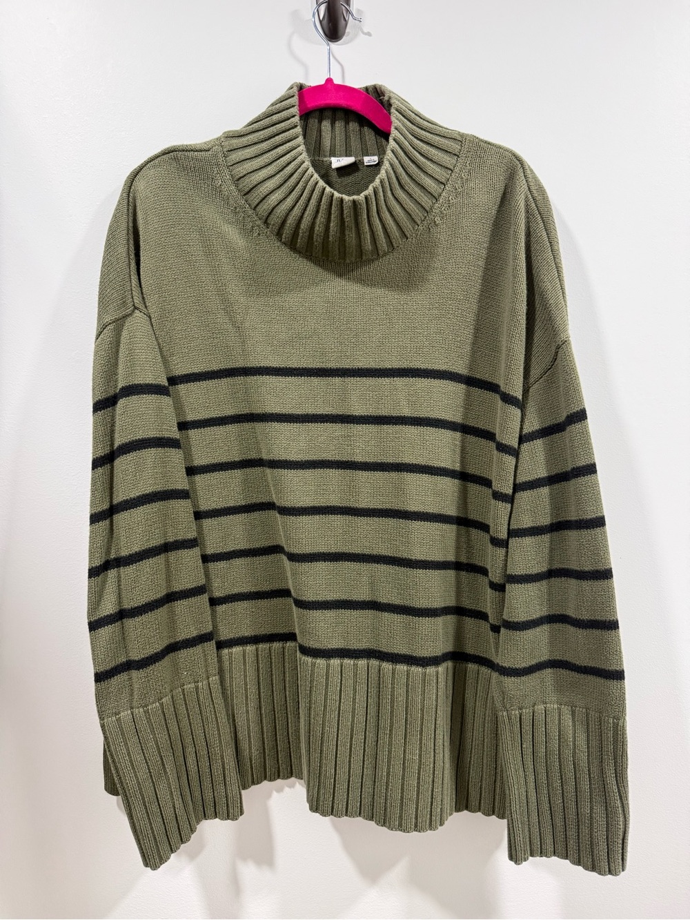 GAP 100 % Cotton Olive Green & Black Striped Turtleneck Sweater